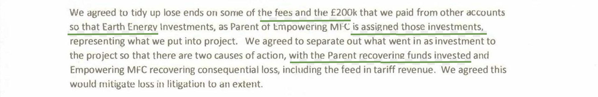 A screenshot of the original absolute assignment from EW to EEI of the investment made in EW (the £530,000 sum of the EEI demand). 