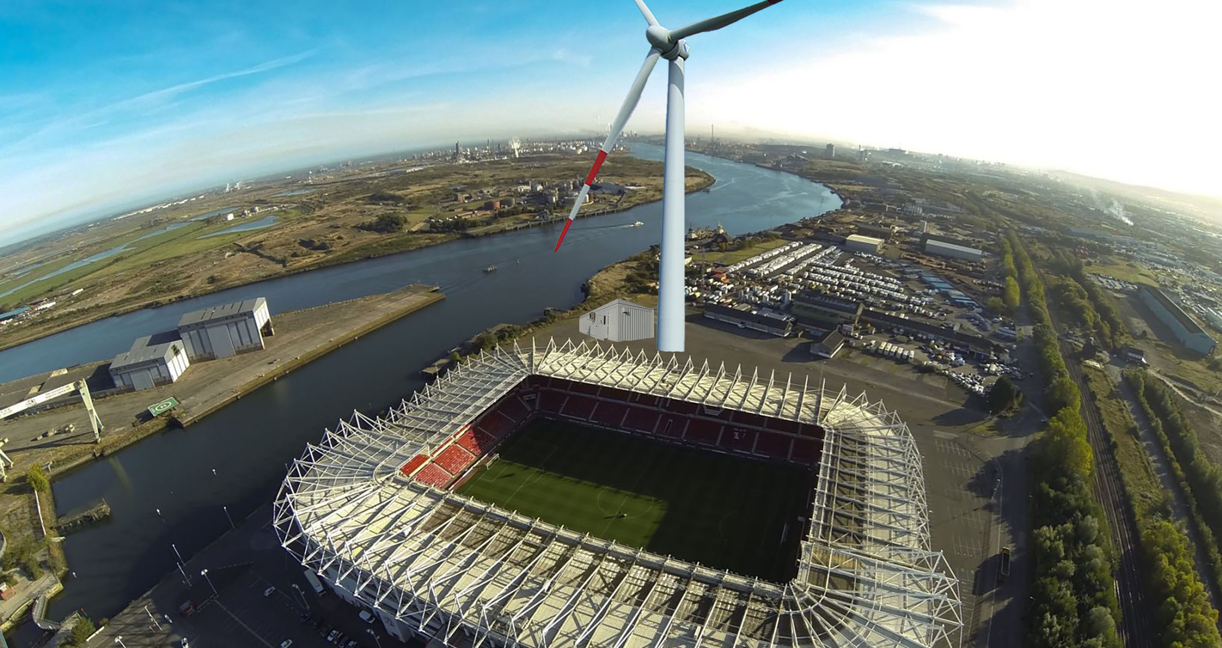 What was to be 'Europe's first wind powered football stadium' at Riverside Stadium in Middlesbrough. 