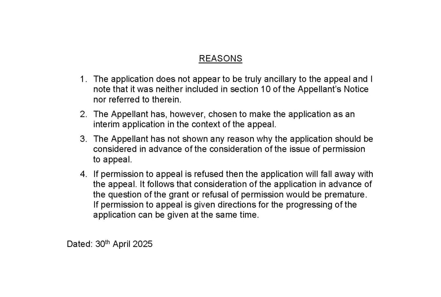 Page 2 of the 2 page order by Mr Justice Eyre dated 30 April 2025.