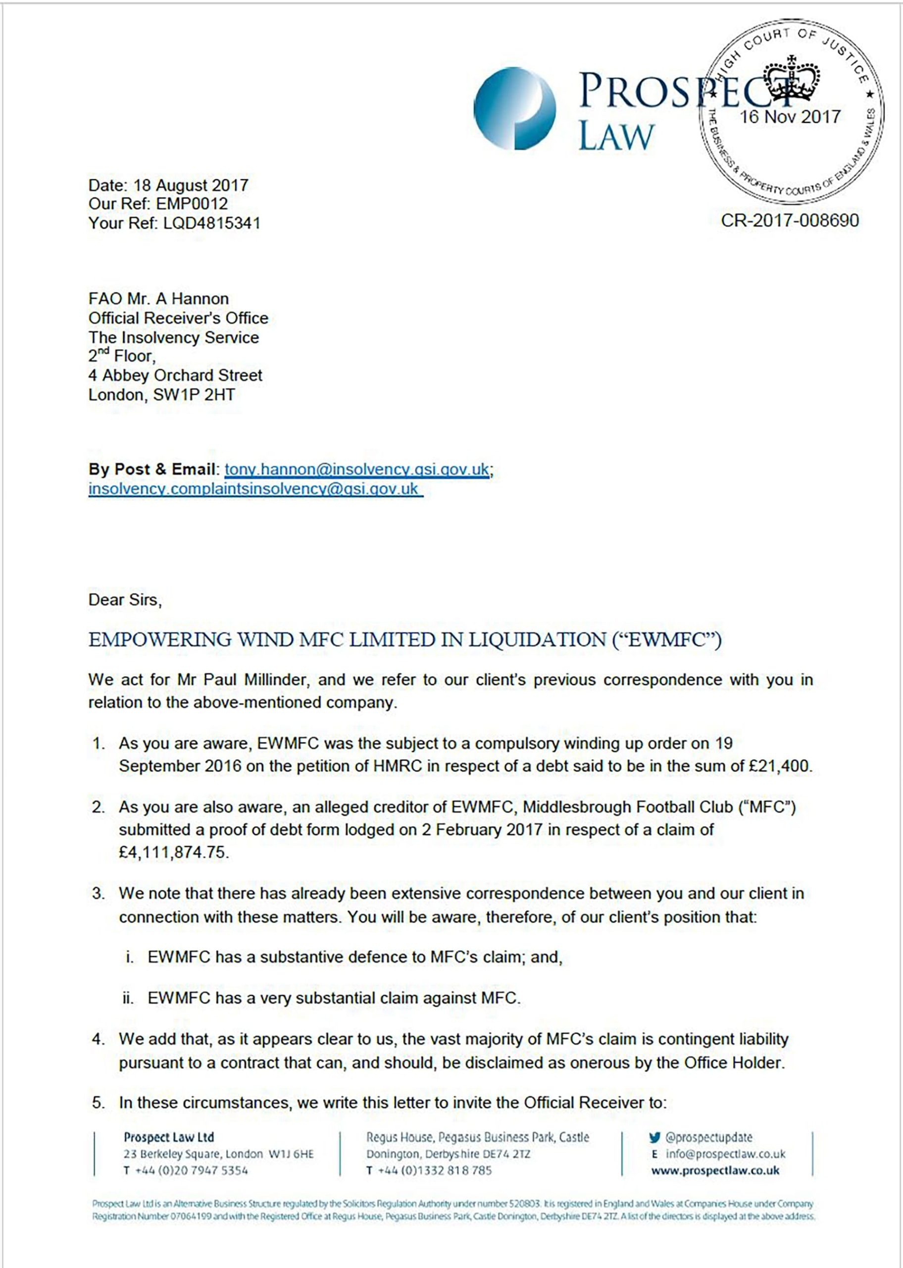 The pre-action letter bearing a seal in EEI's originating application that came before ICC Judge Jones 