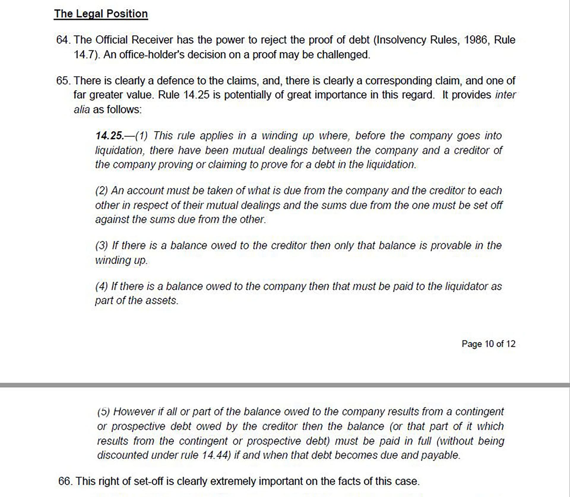 Pages 10 - 11 of the Prospect Law pre-action letter served on the Official Receiver