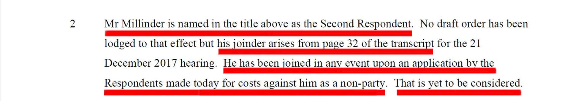 Paragraph 2 of the judgment by ICC Judge Jones of 26 March 2018 which we underlined red for emphasis.