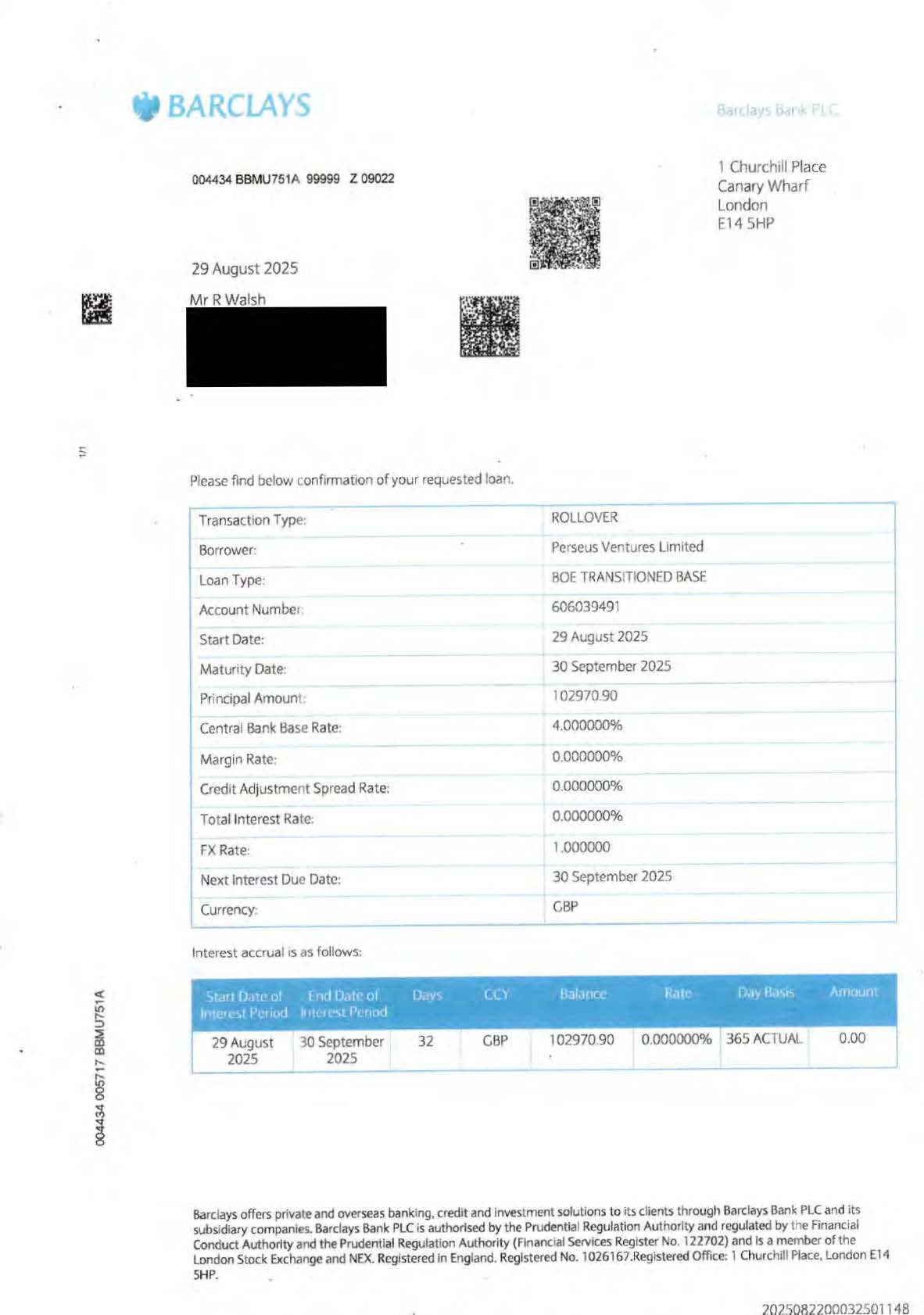 Barclays Bank PLC false accounting loan of 29 August 2025