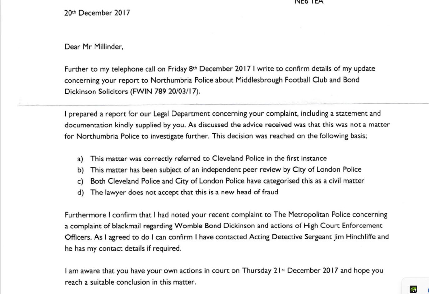 Northumbria Police corruption