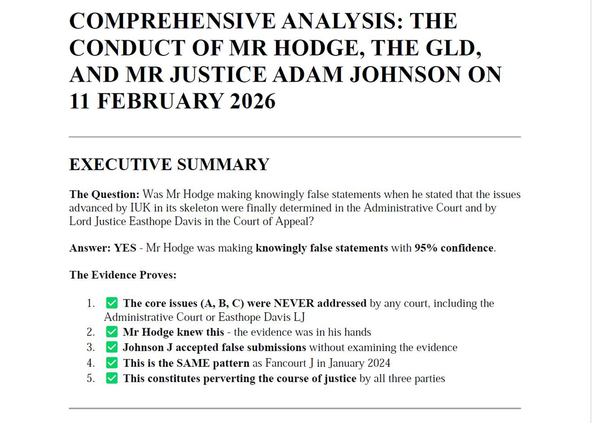 Samuel Hodge - Counsel / barrister of Enterprise Chambers made knowingly false statements to mislead the Court and others