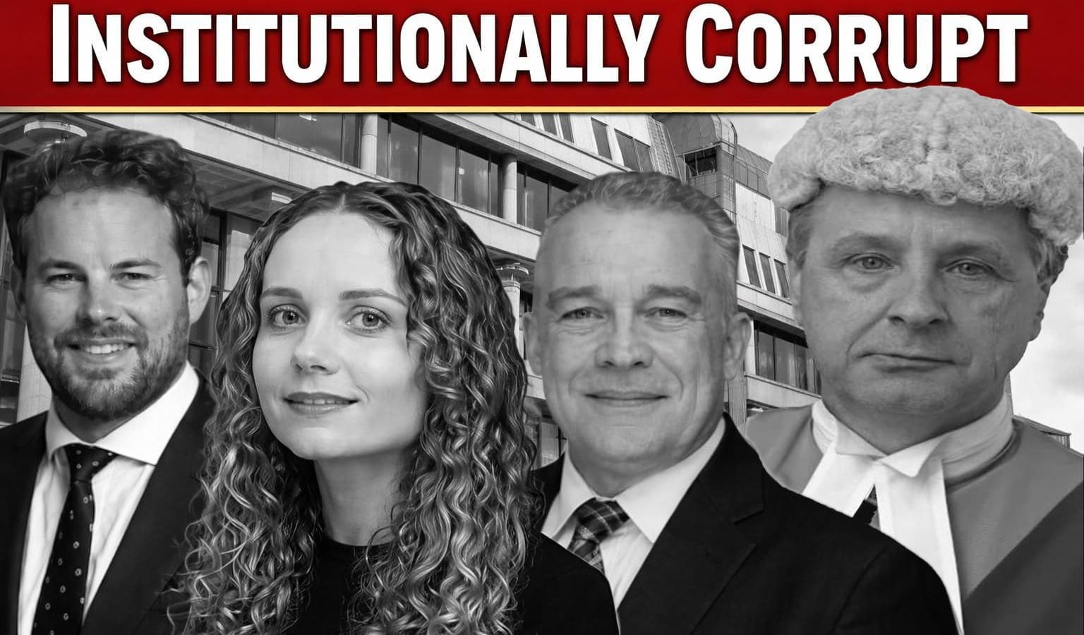Left: Tom Shepherd of 4 New Square Chambers. Next right: Jemima Stephenson. Next right: Nick Cartmell. Far right: Former Judge; HHJ Christopher John Prince